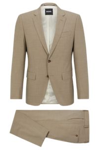 Slim-fit suit in melange stretch virgin wool, Light Beige