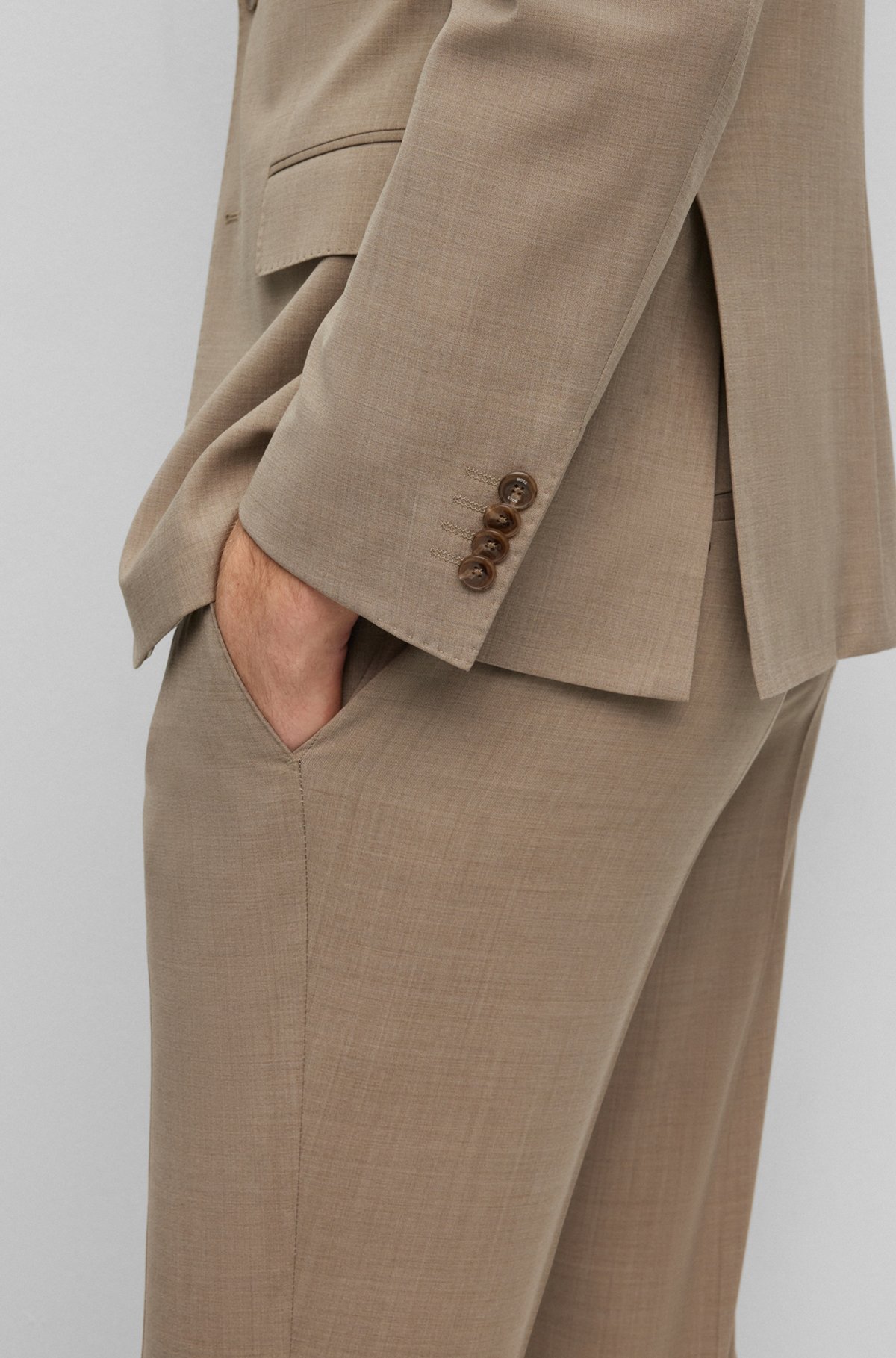 Slim-fit suit in melange stretch virgin wool, Light Beige
