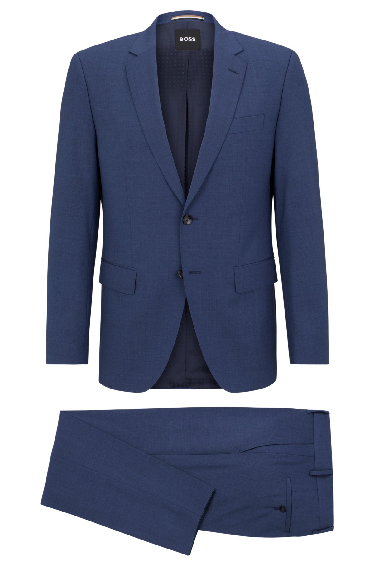 Slim-fit suit in melange stretch virgin wool, Light Blue