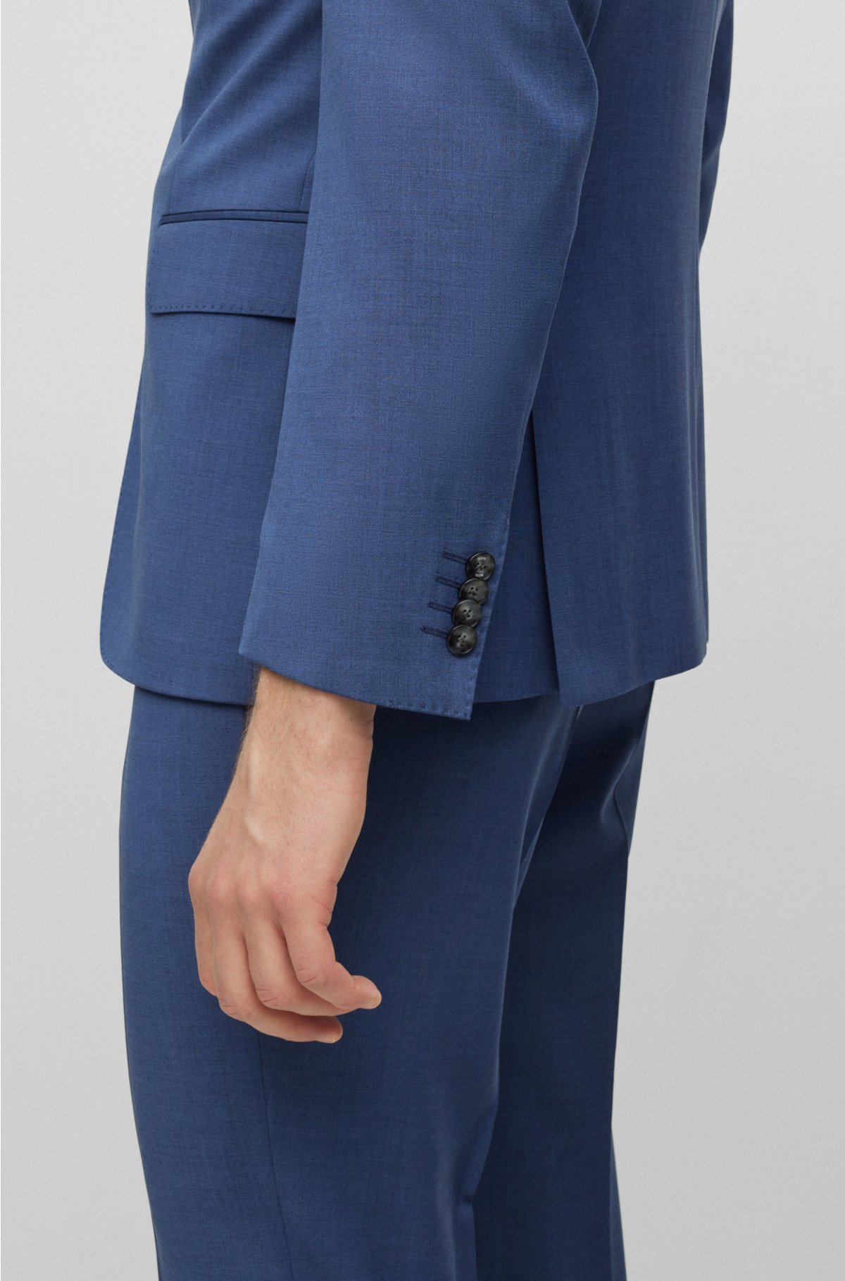 Slim-fit suit in melange stretch virgin wool, Light Blue