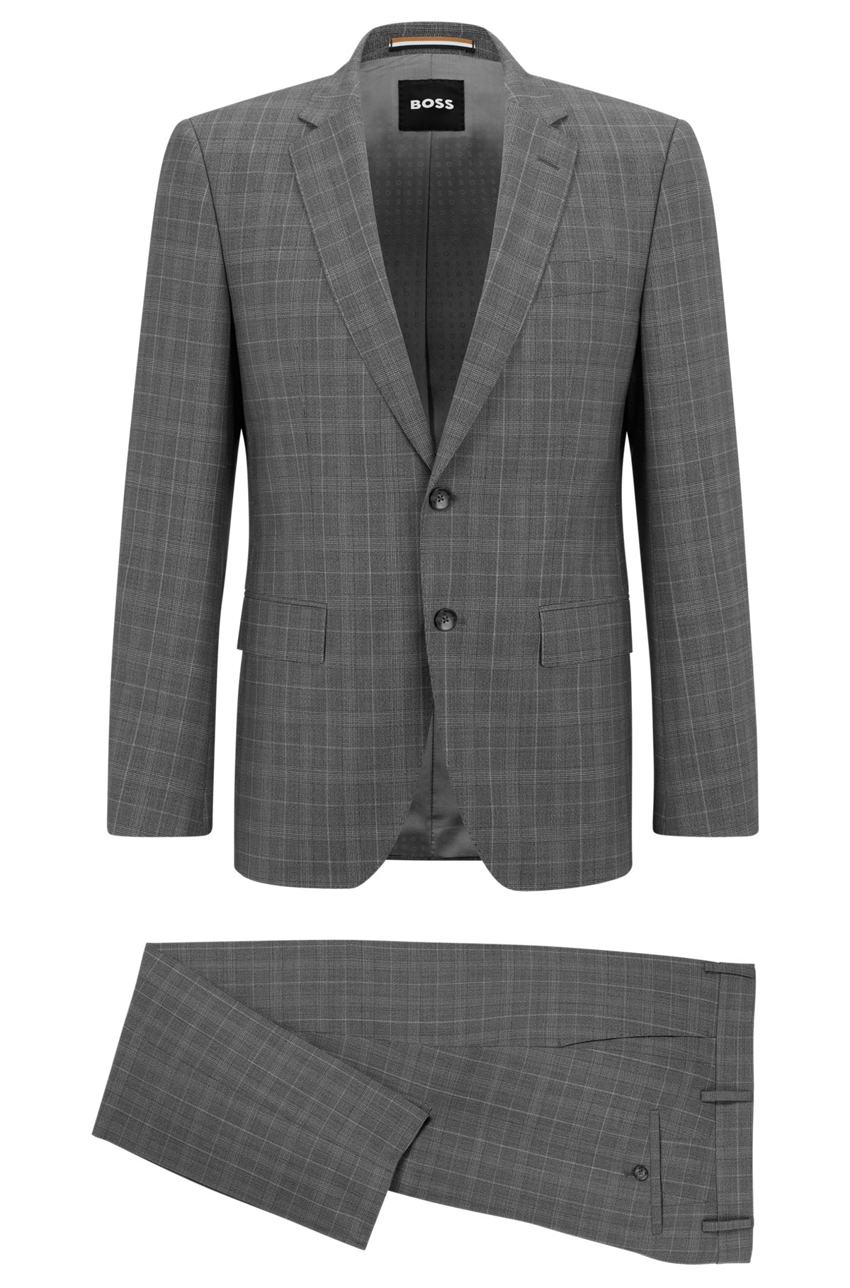 Slim-fit suit in checked stretch virgin wool, Silver