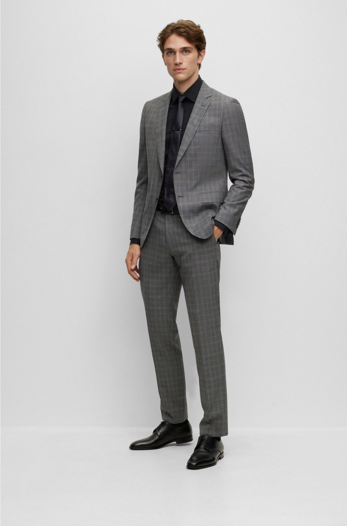 Slim-fit suit in checked stretch virgin wool, Silver