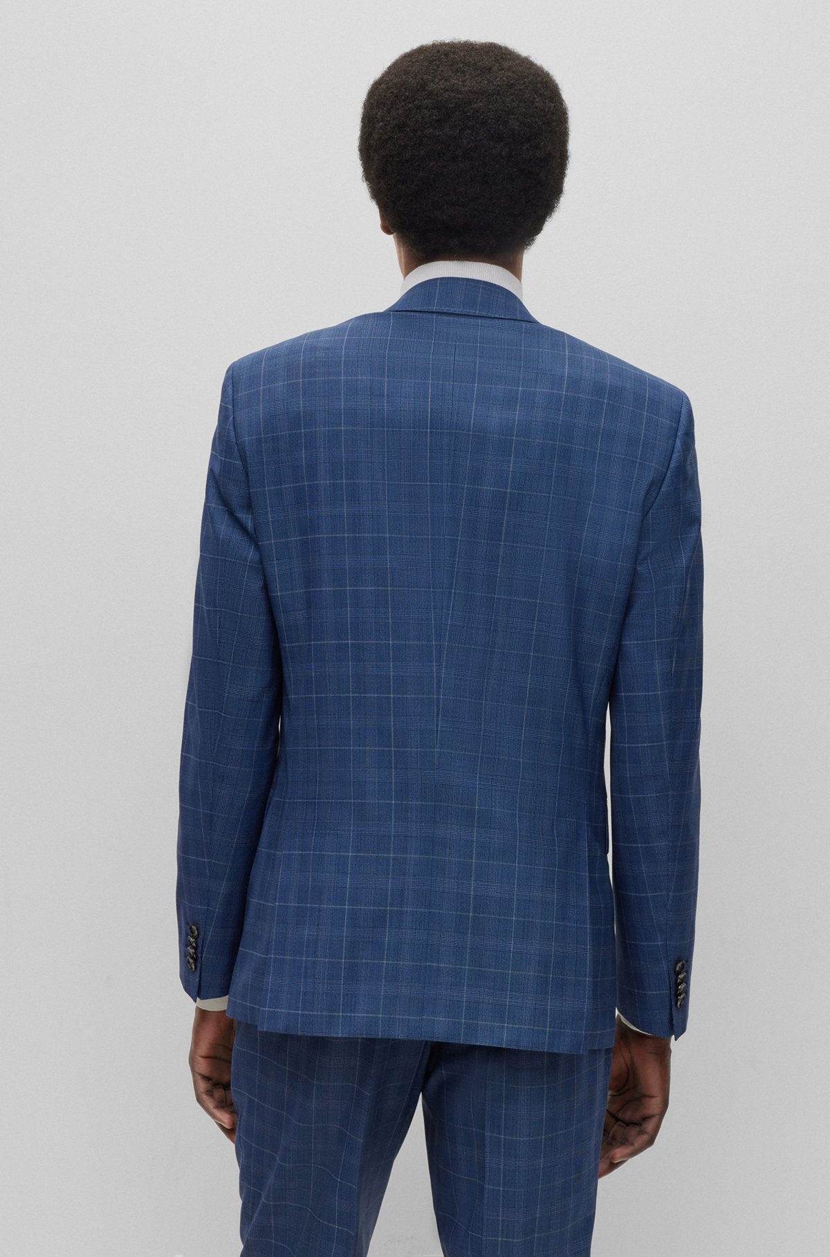 Slim-fit suit in checked stretch virgin wool, Light Blue