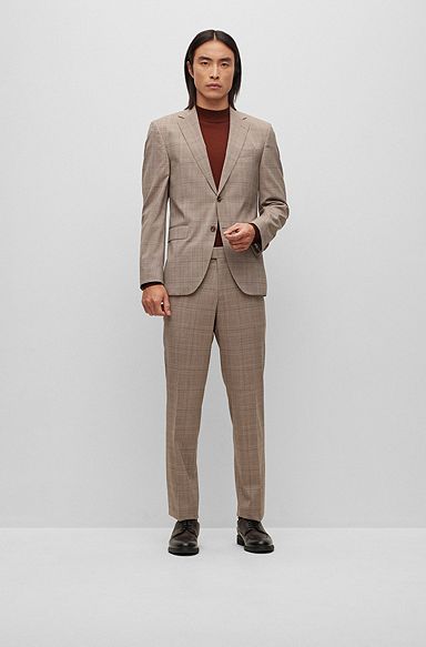 Regular-fit suit in checked virgin wool, Light Beige