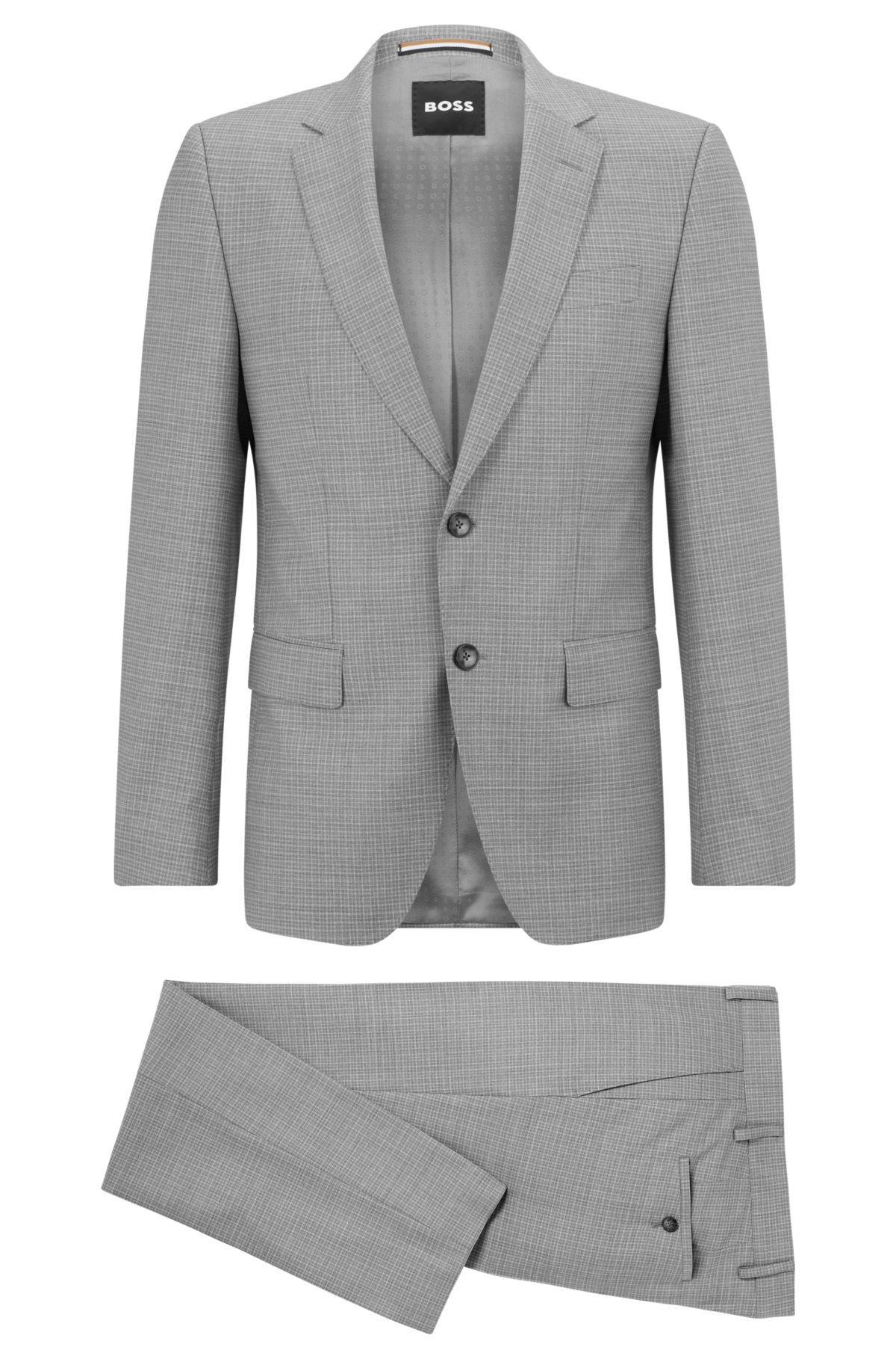 Slim-fit suit in patterned stretch wool, Silver