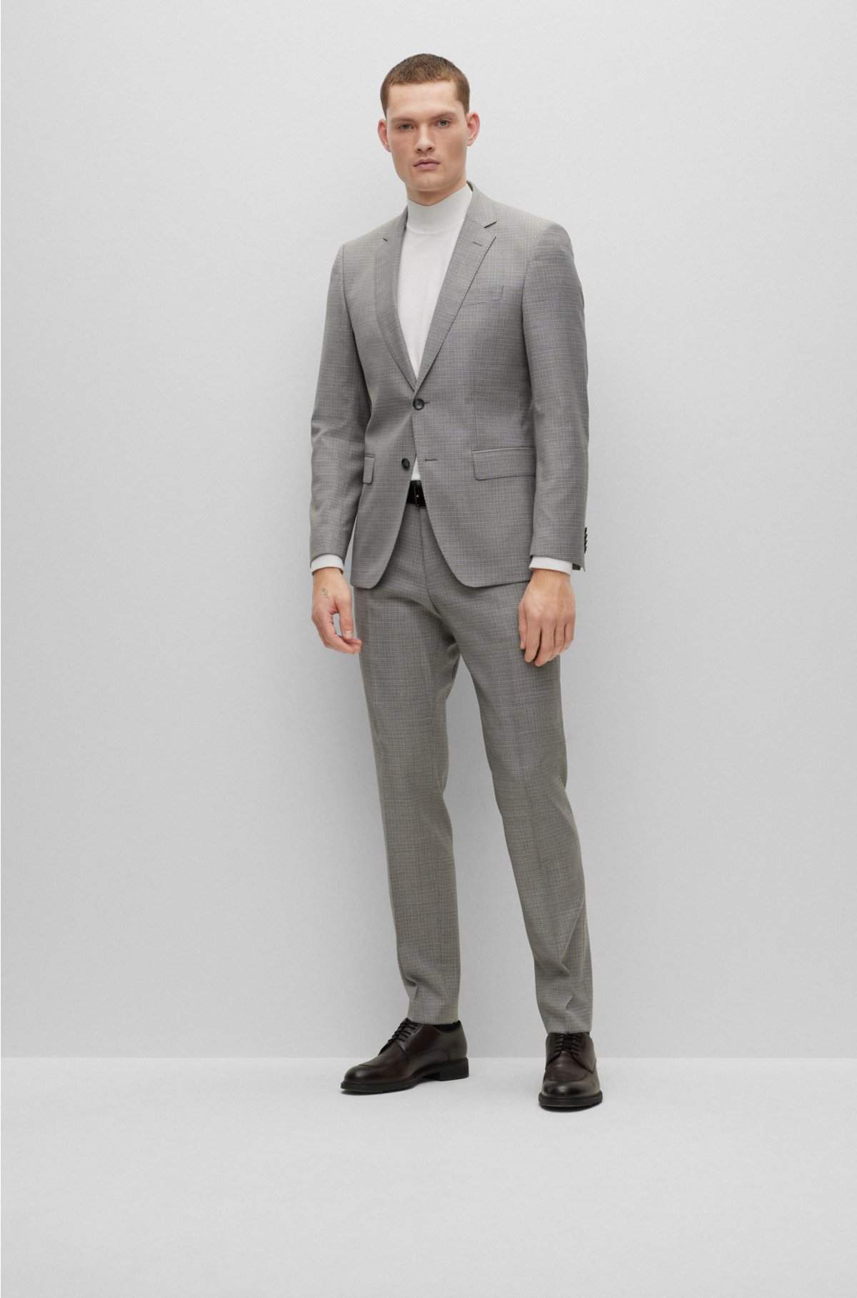 Slim-fit suit in patterned stretch wool, Silver