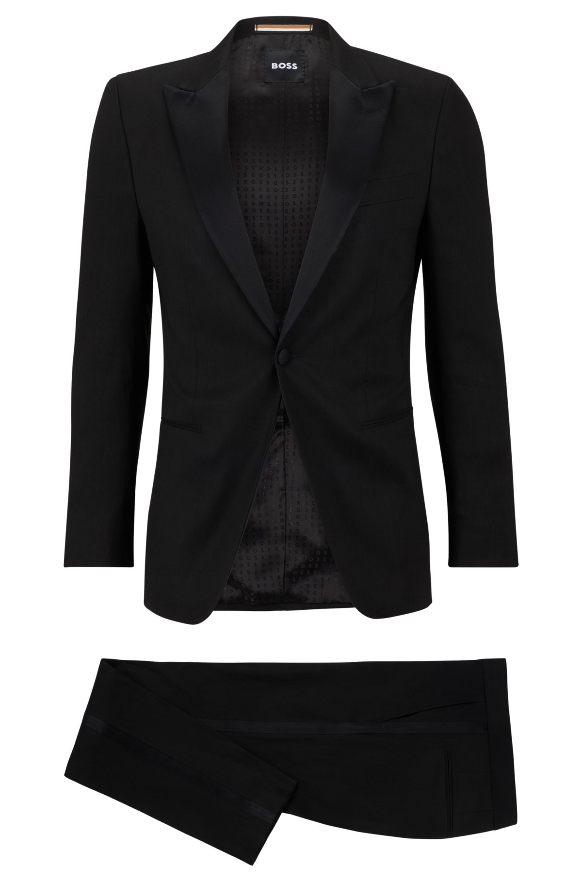 Slim-fit suit in a linen blend, Black