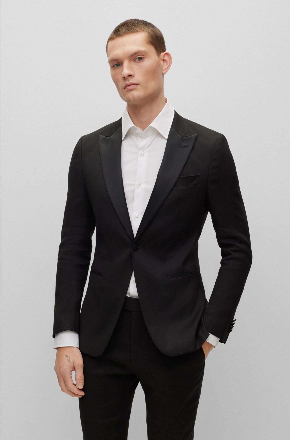 pegefinger problem Køb BOSS - Slim-fit suit in a linen blend
