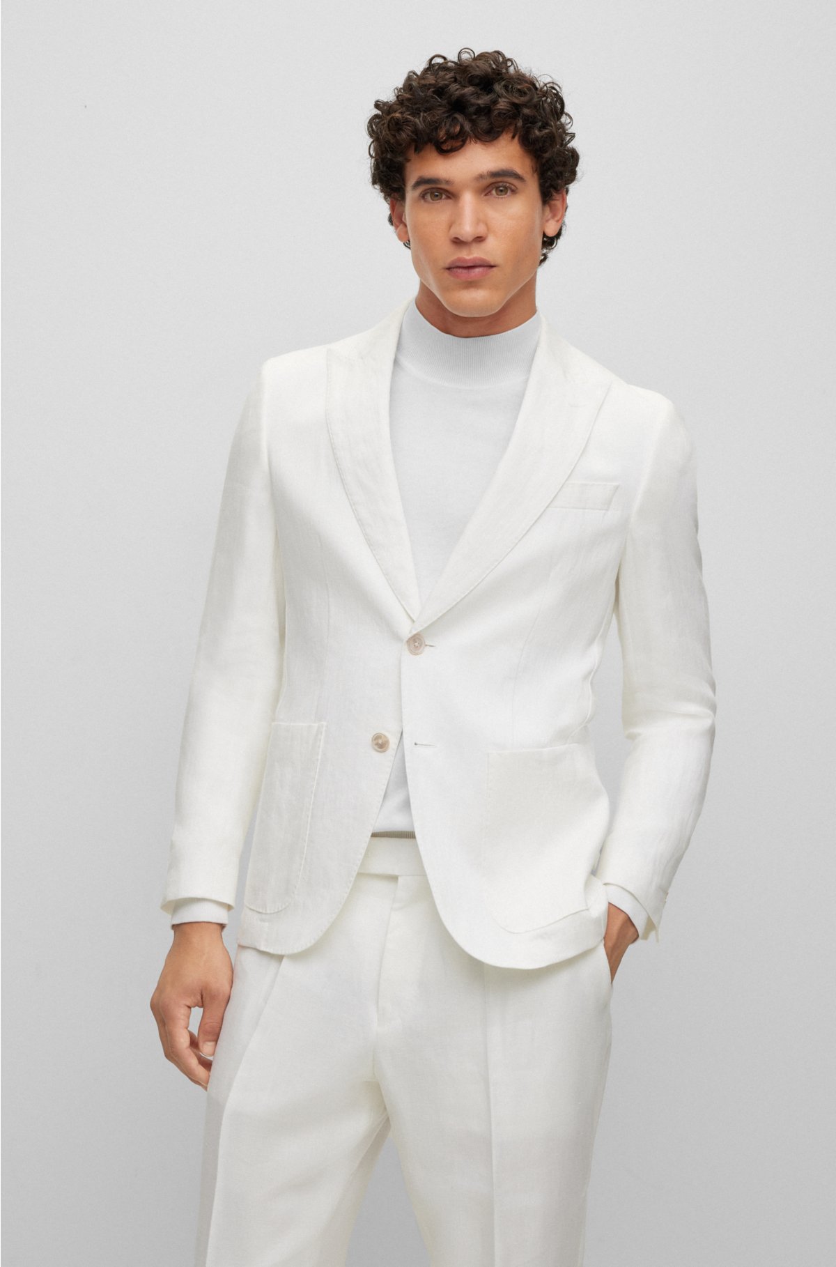 BOSS - jacket in linen with peak lapels