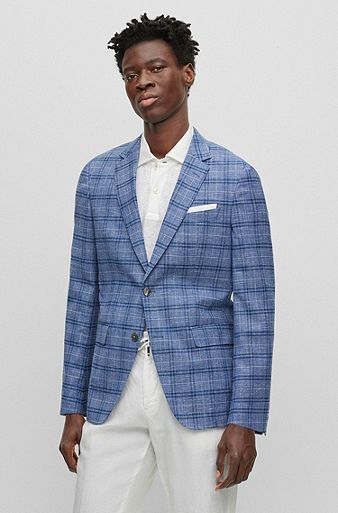 Slim-fit jacket in a checked wool blend, Light Blue