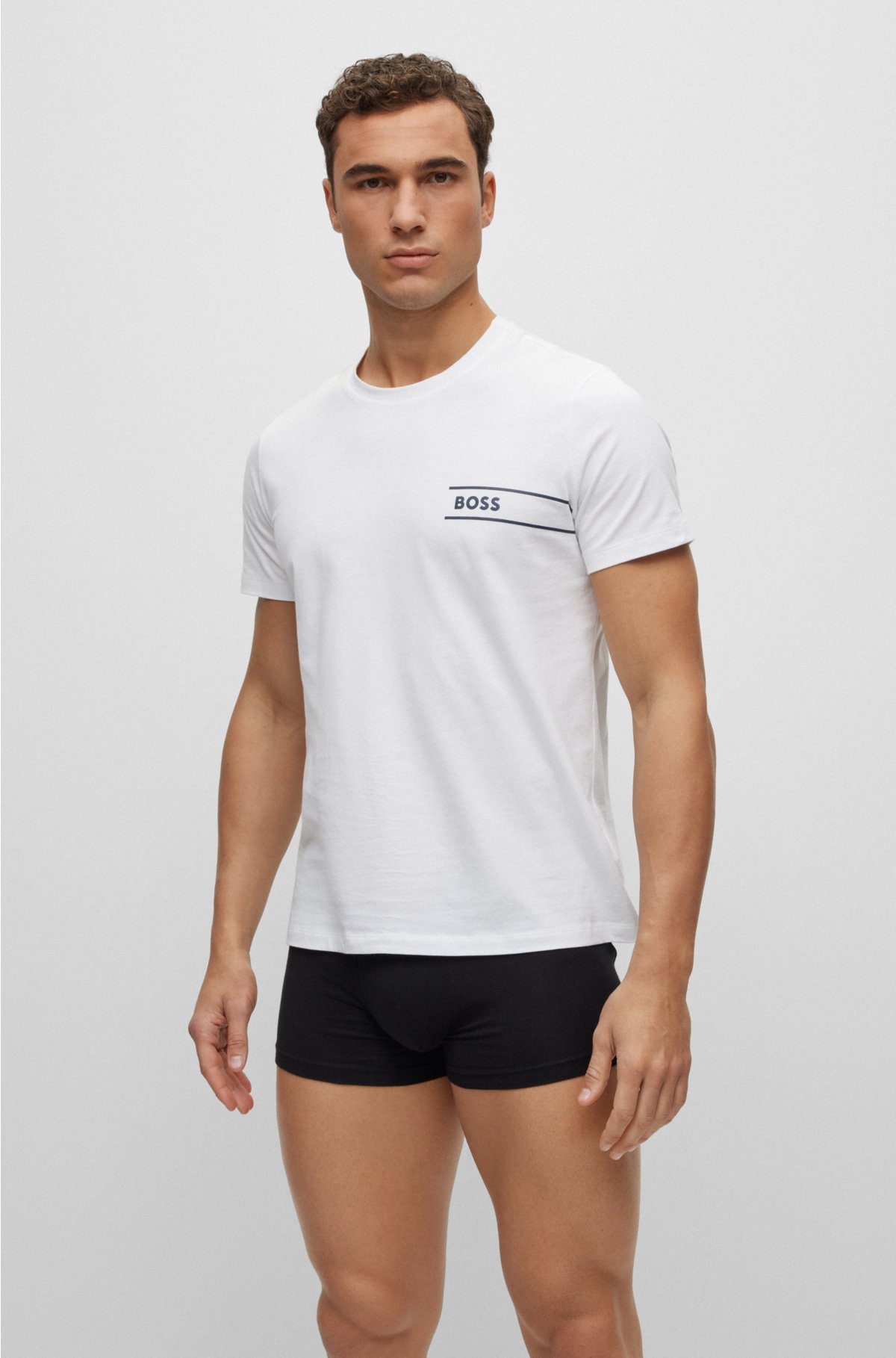 BOSS - Cotton underwear T-shirt with stripes and logo
