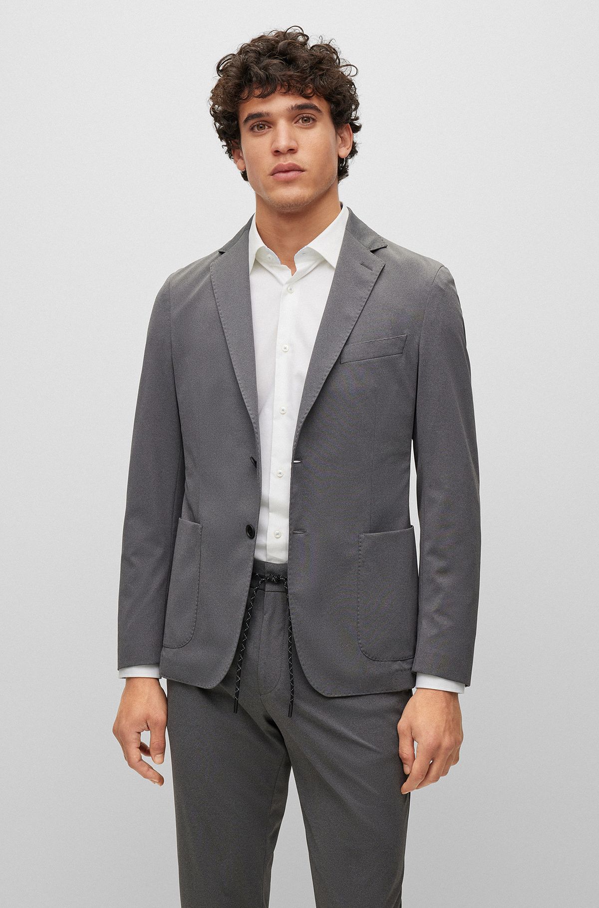 Slim-fit jacket in micro-patterned performance-stretch cloth, Silver