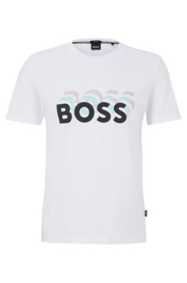 BOSS - Cotton-jersey slim-fit T-shirt with repeat logos