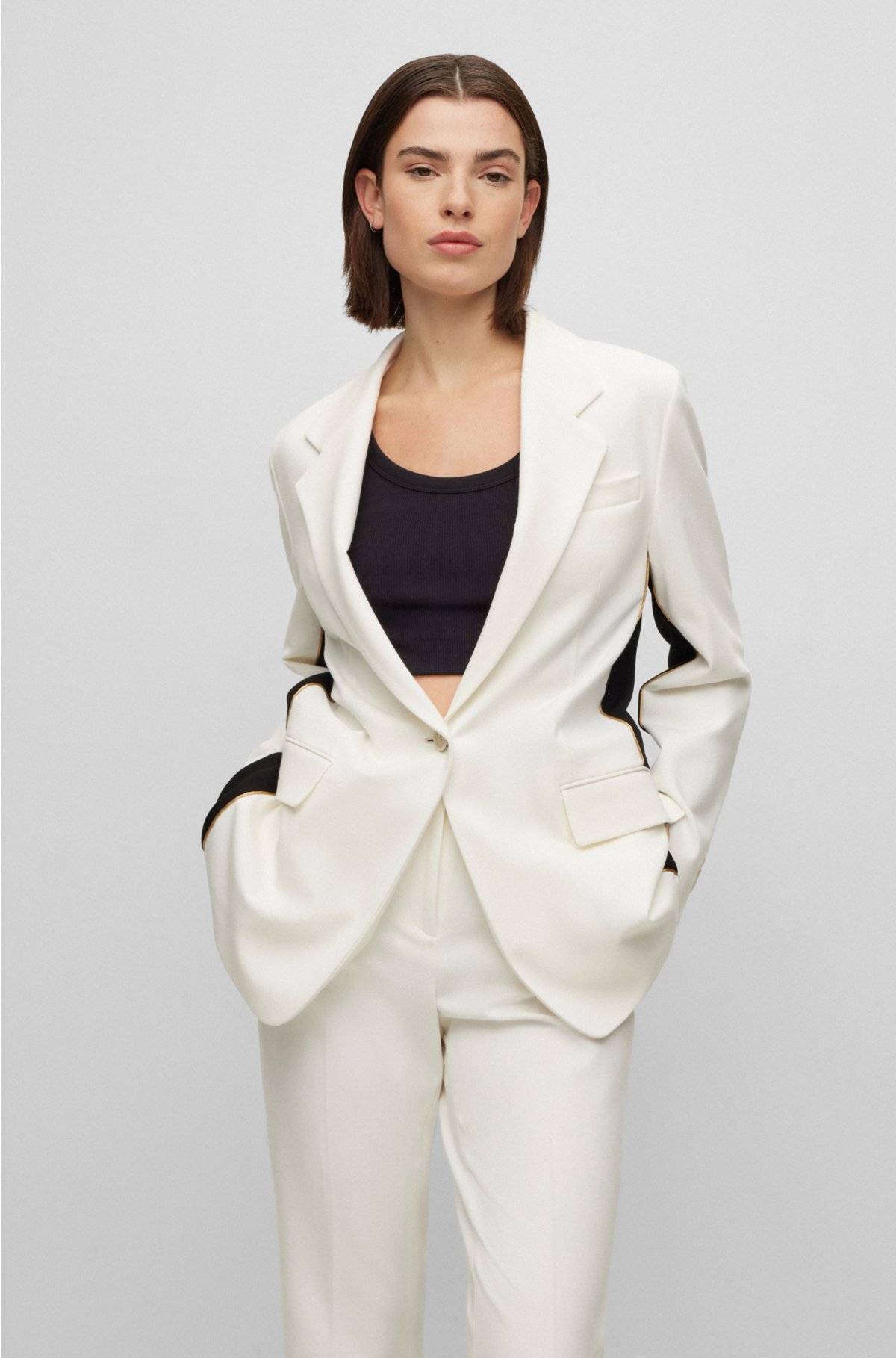 BOSS - Single-breasted jacket with contrast details in stretch fabric