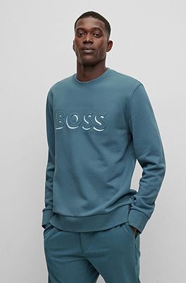 BOSS - Cotton sweatshirt with embossed and printed logo