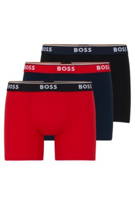 Shop Hugo Boss Three-pack Of Boxer Briefs With Logo Waistbands In Patterned