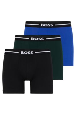 Shop Hugo Boss Three-pack Of Stretch-cotton Boxer Briefs With Logos In Patterned