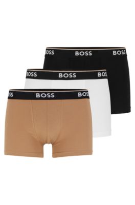 Hugo Boss Three-pack Of Stretch-cotton Trunks With Logo Waistbands In Patterned