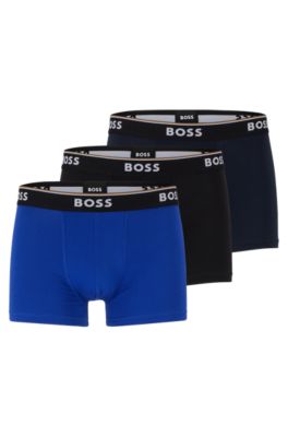 BOSS - Three-pack of stretch-cotton trunks with logo waistbands