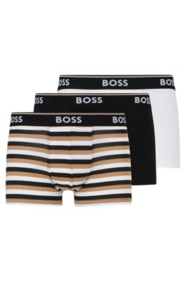 Hugo Boss Three-pack Of Stretch-cotton Trunks With Logo Waistbands In Beige