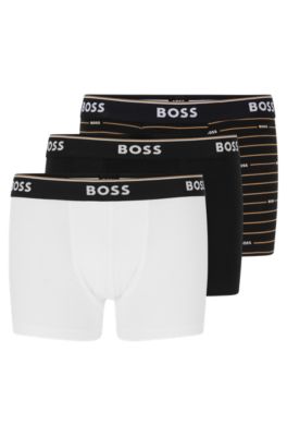 Hugo Boss Three-pack Of Stretch-cotton Trunks With Logo Waistbands In Beige