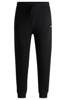 Hugo Boss Cotton-terry Tracksuit Bottoms With Logo Print In Black
