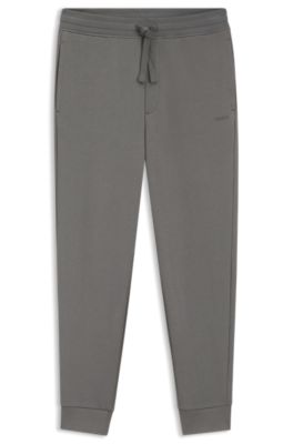 Cuffed sweatpants in cotton terry with logo print, Dark Grey