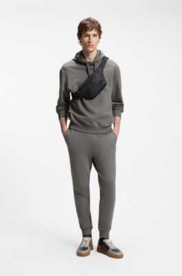 Cuffed sweatpants in cotton terry with logo print, Dark Grey