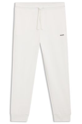Pantalones casuales de algod&oacute;n con pu&ntilde;os el&aacute;sticos, Blanco