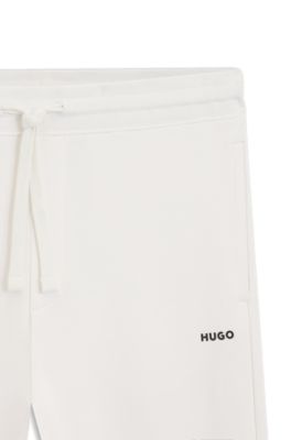 Pantalones casuales de algod&oacute;n con pu&ntilde;os el&aacute;sticos, Blanco