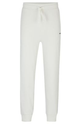 Hugo Boss Cotton-terry Tracksuit Bottoms With Logo Print In White