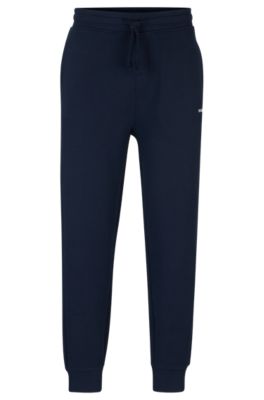 Hugo Cotton-terry Tracksuit Bottoms With Logo Print In Dark Blue
