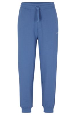 Hugo Boss Cotton-terry Tracksuit Bottoms With Logo Print In Light Blue