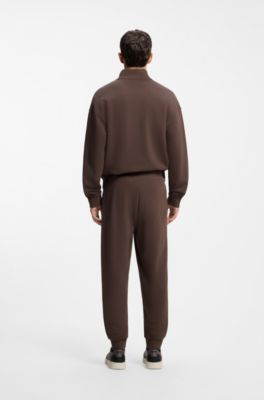 Pantalon casual en coton avec poignets &eacute;lastiques, Marron