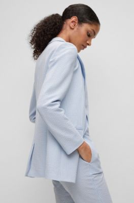 BOSS - Regular-fit jacket in striped cotton-blend seersucker