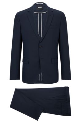 Shop Hugo Boss Slim-fit Suit In A Checked Virgin-wool Blend In Dark Blue