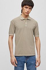 Cotton-piqué polo shirt with logo label, Light Brown