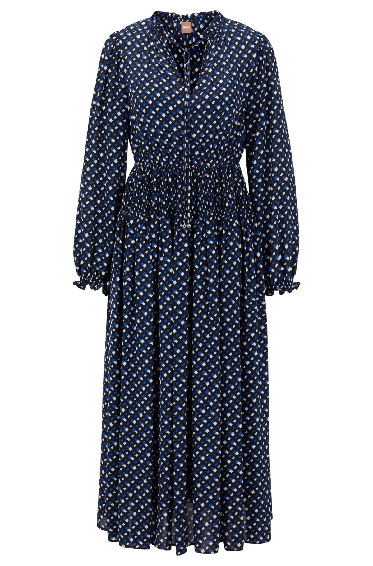 Dress BOSS Long-Sleeved monogram-print Dress with Tie Neckline 50489738