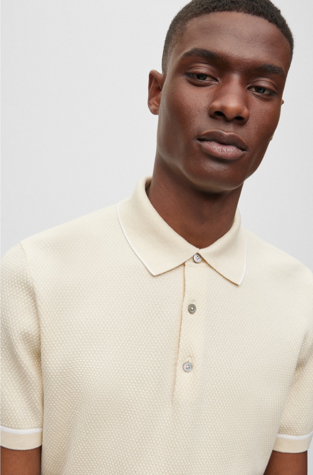 BOSS - Structured-cotton regular-fit polo sweater with contrast tipping
