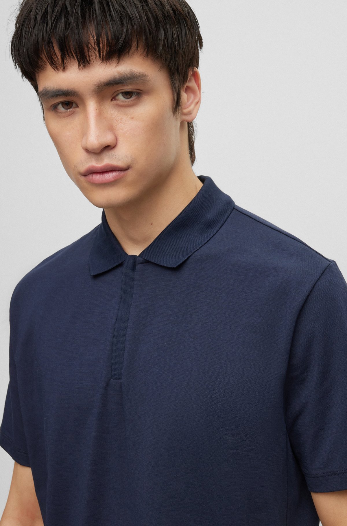 HUGO - Cotton-blend jersey polo shirt with zip collar