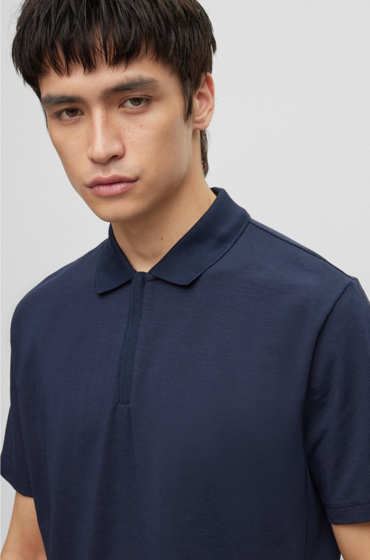 HUGO - Cotton-blend jersey polo shirt with zip collar