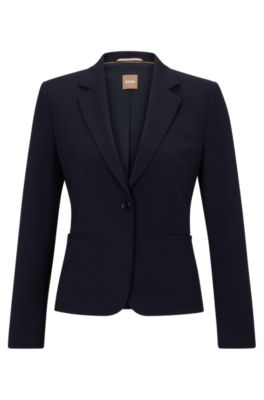 Shop Hugo Boss Regular-fit Button-up Jacket In Virgin Wool In Dark Blue