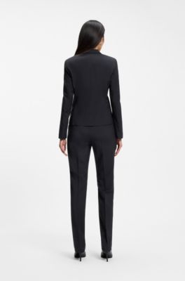 Blazer regular fit en lana virgen hecha en Italia, Azul oscuro