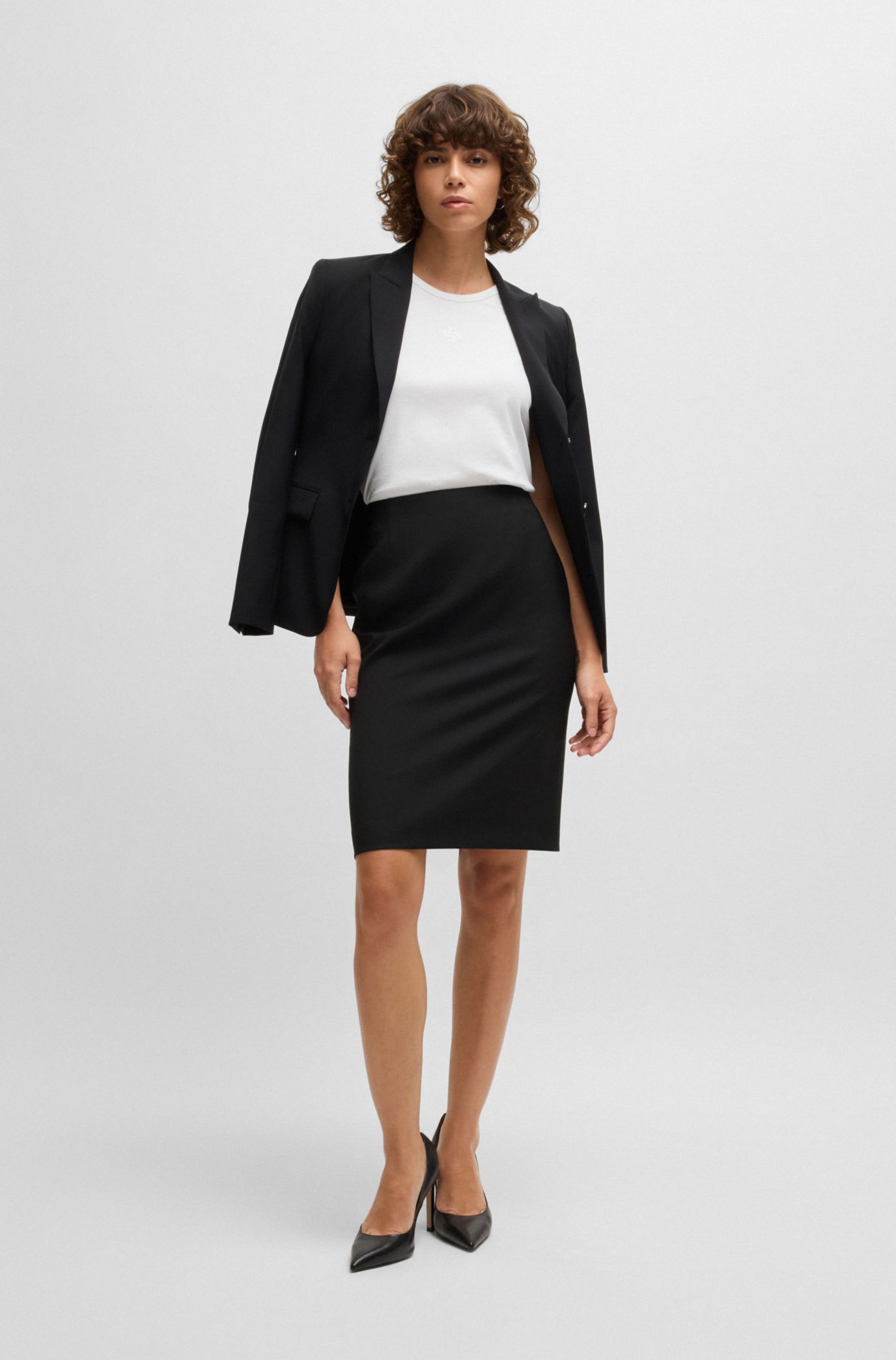 BOSS - Slim-fit pencil skirt in virgin wool