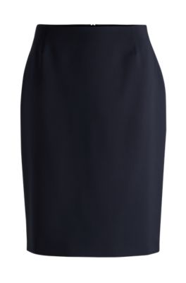 Shop Hugo Boss Slim-fit Pencil Skirt In Virgin Wool In Dark Blue
