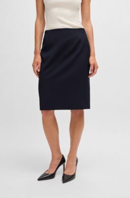 Virgin-wool pencil skirt in a slim fit, Dark Blue