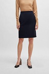 Slim-fit pencil skirt in virgin wool, Dark Blue