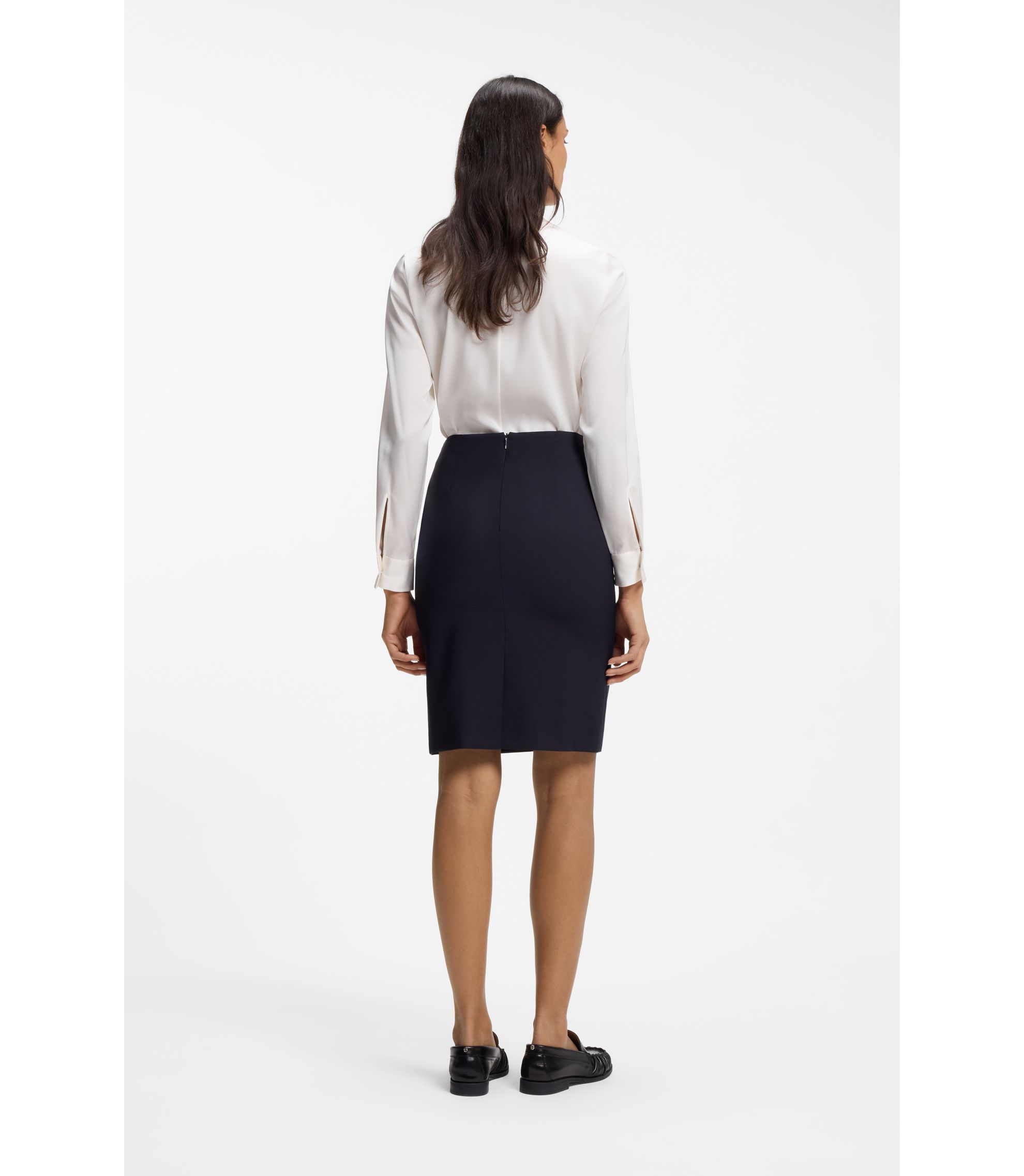 BOSS Virgin-wool pencil skirt in a slim fit Dark Blue