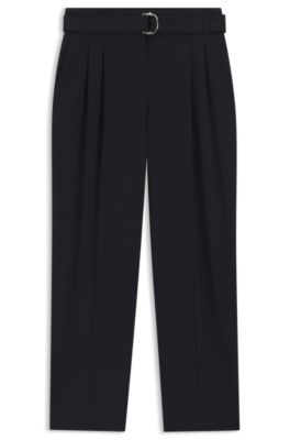 Regular-fit trousers in crease-resistant crepe, Dark Blue