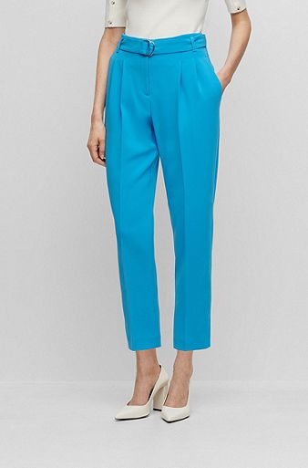 Regular-fit cropped trousers in crease-resistant crepe, Blue